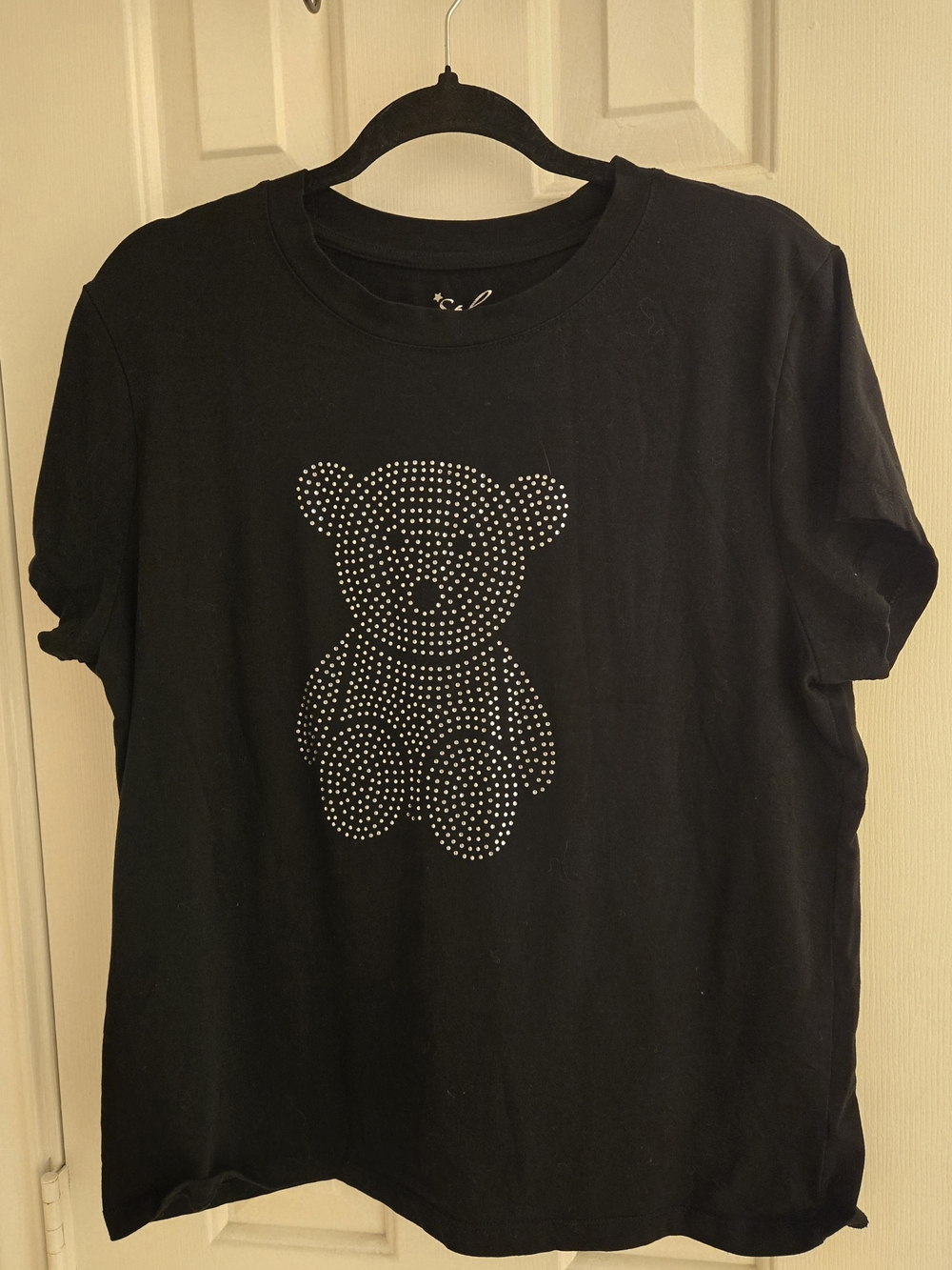 Splash Black Short-Sleeve Cropped Tee Rhinestone Bear Jrs Plus Sz 2X Like New